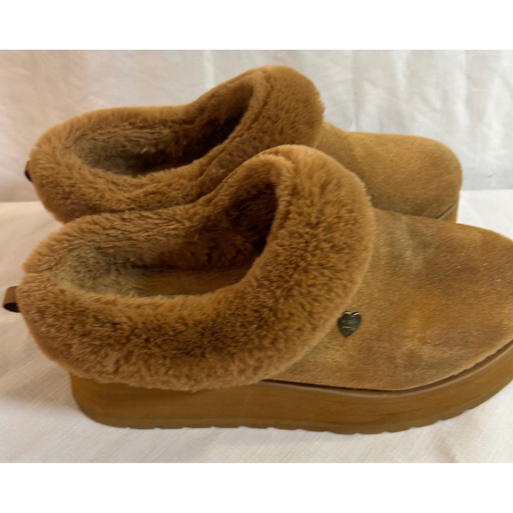 BOBS from Skechers Platform Clogs Size 7.5 Chestnut Faux Fur Lined Womens